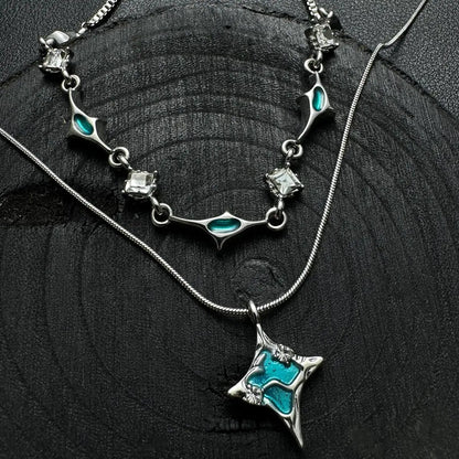 Double Layer Blue Zircon Star Necklace