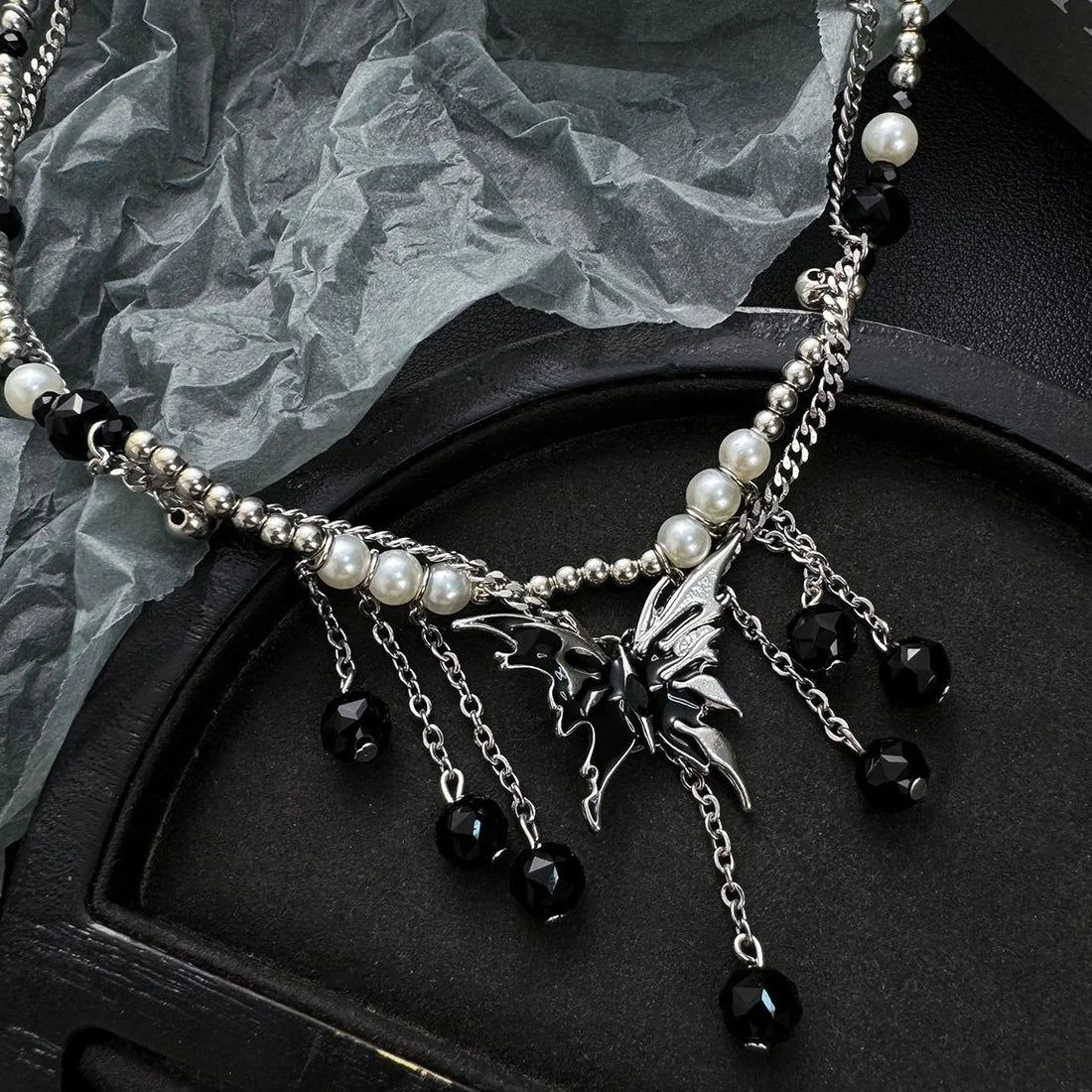 Accessories Double Layer Butterfly Fringe Pearl Chain Necklace