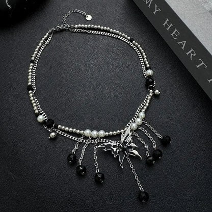 Accessories Double Layer Butterfly Fringe Pearl Chain Necklace