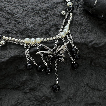Accessories Double Layer Butterfly Fringe Pearl Chain Necklace
