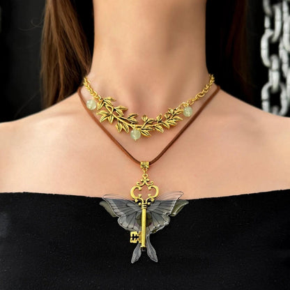 Accessories Double Layer Butterfly Pendant Necklace