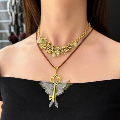 Accessories Double Layer Butterfly Pendant Necklace