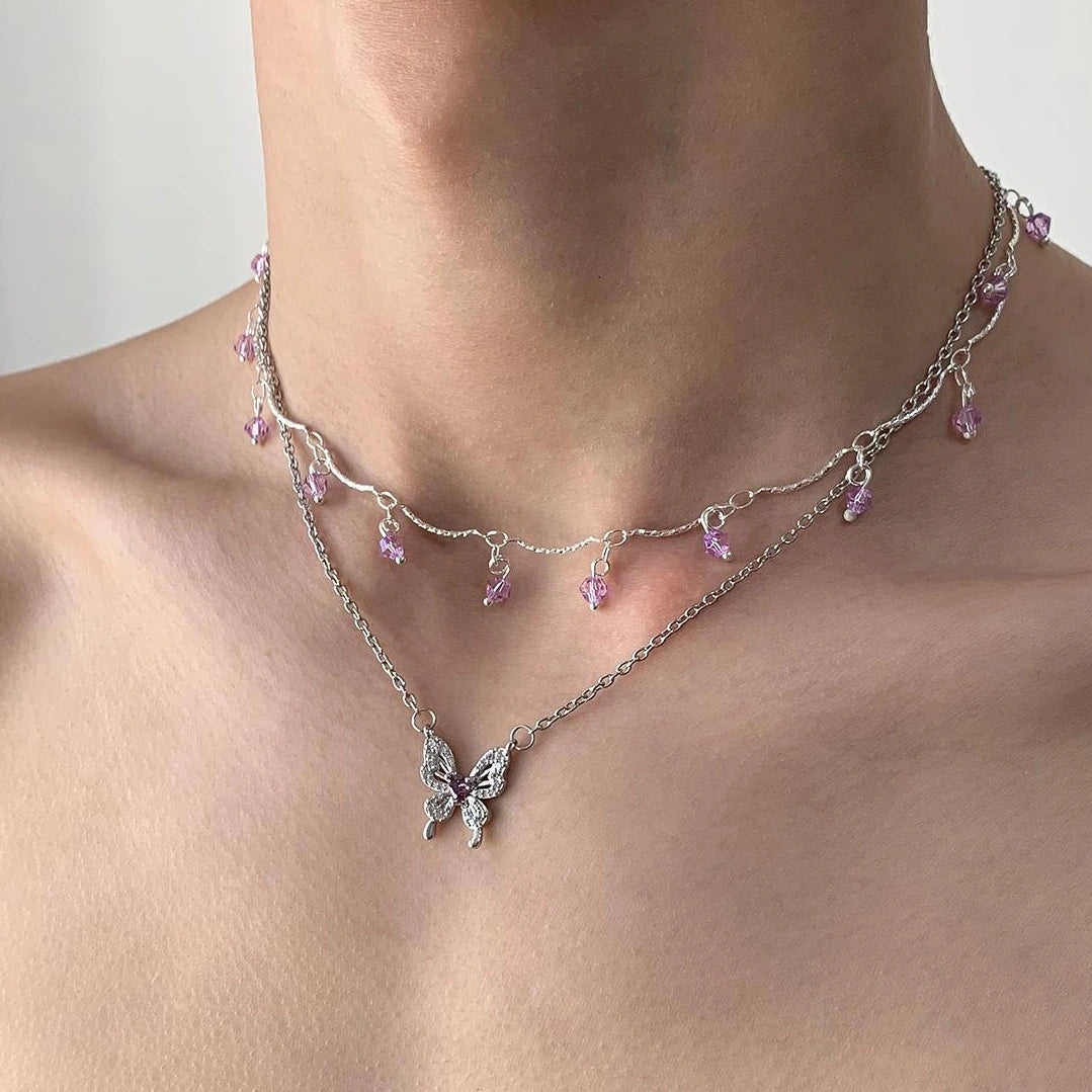Accessories Double Layer Butterfly Tassel Choker