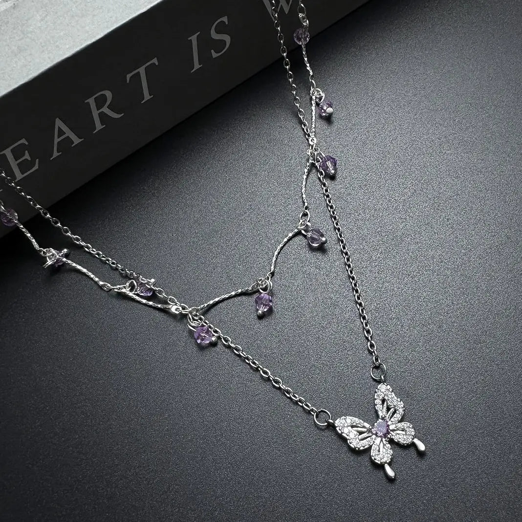 Accessories Double Layer Butterfly Tassel Choker