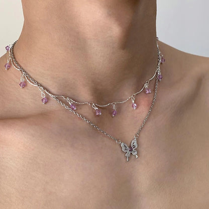 Accessories Double Layer Butterfly Tassel Choker