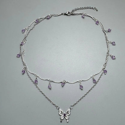 Accessories Double Layer Butterfly Tassel Choker