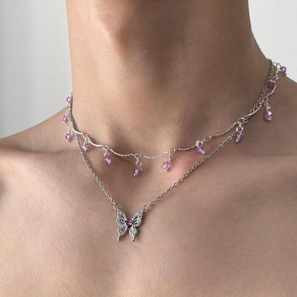 Accessories Double Layer Butterfly Tassel Choker