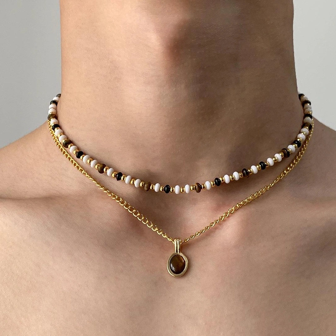 Accessories Double Layer Cat S Eye Stone Lariat Necklace