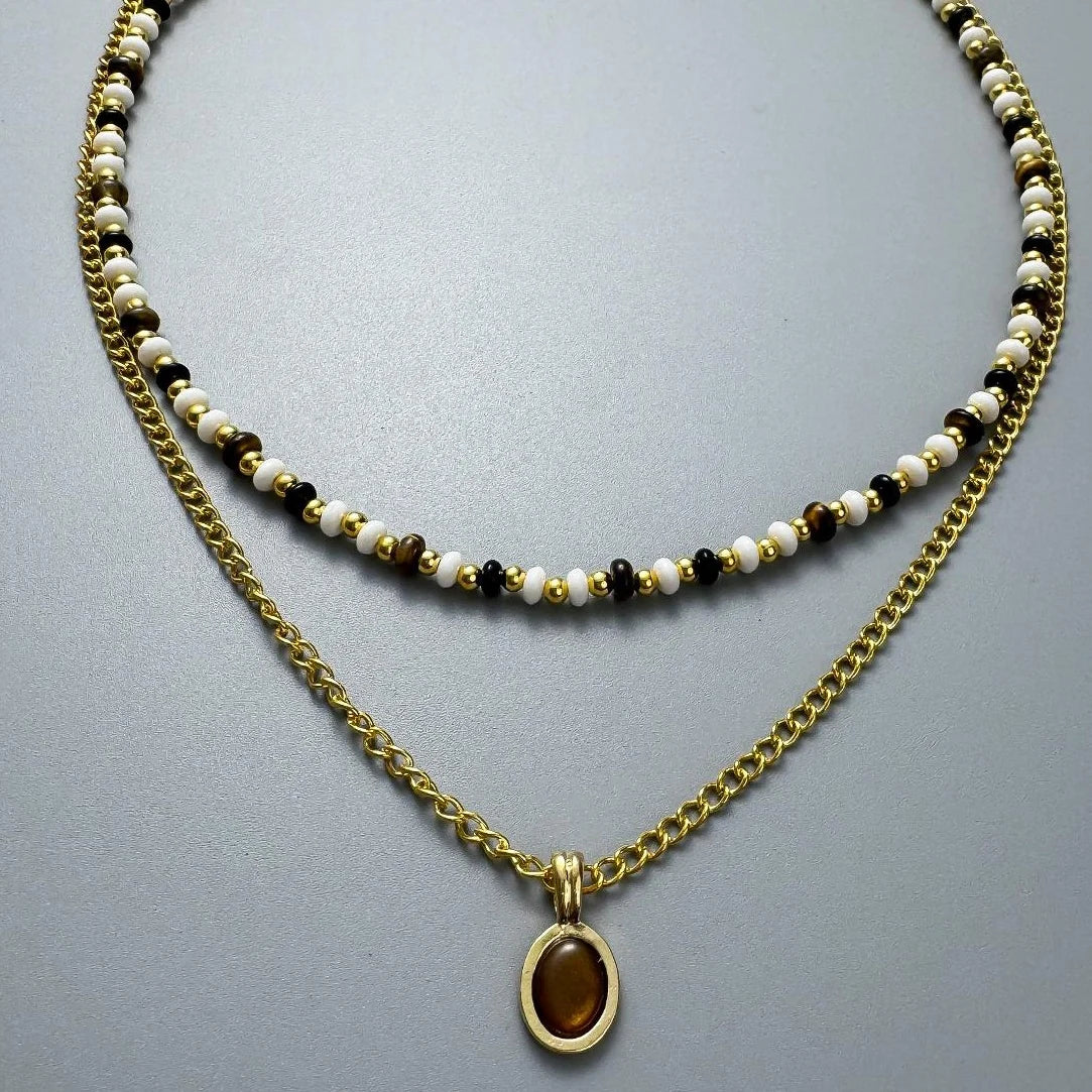 Accessories Double Layer Cat S Eye Stone Lariat Necklace