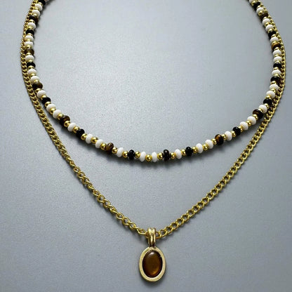 Accessories Double Layer Cat S Eye Stone Lariat Necklace