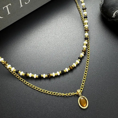 Accessories Double Layer Cat S Eye Stone Lariat Necklace