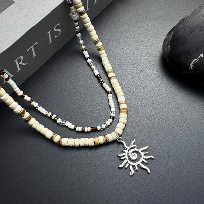 Accessories Double Layer Coconut Bead Necklace With Sun Pendant