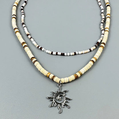 Accessories Double Layer Coconut Bead Necklace With Sun Pendant