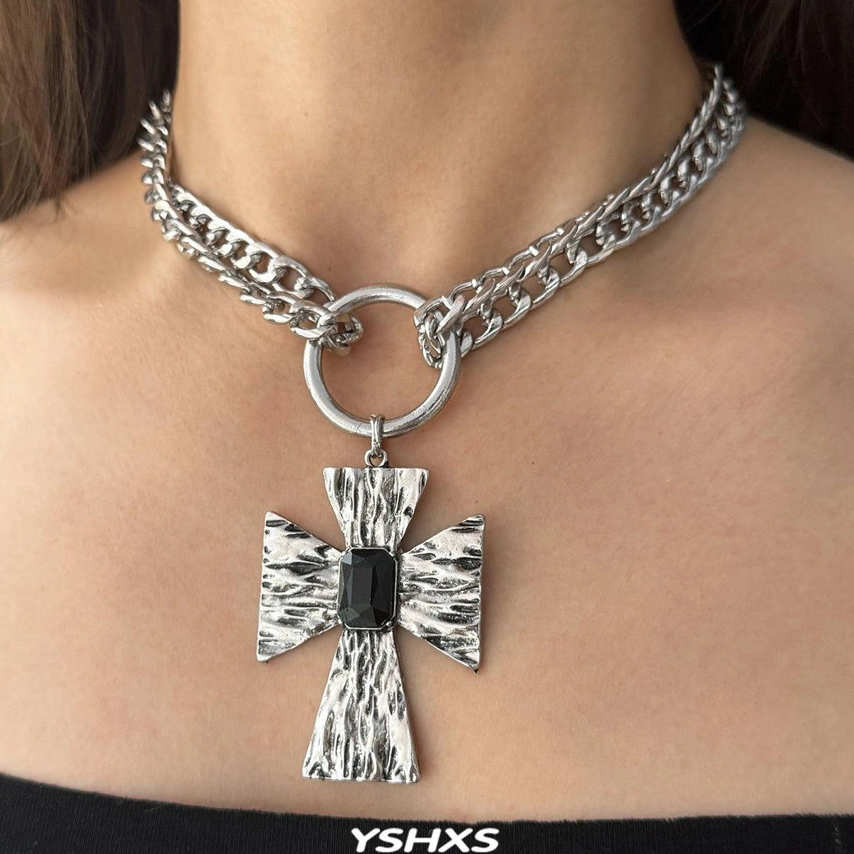 Accessories Double Layer Gothic Cross Necklace