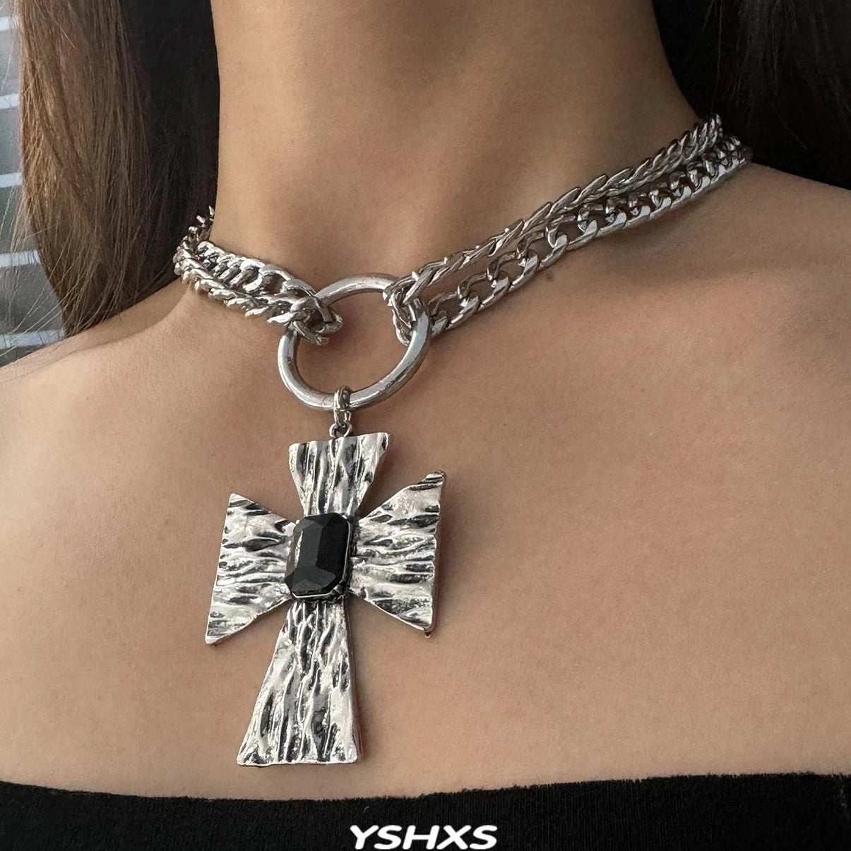 Accessories Double Layer Gothic Cross Necklace