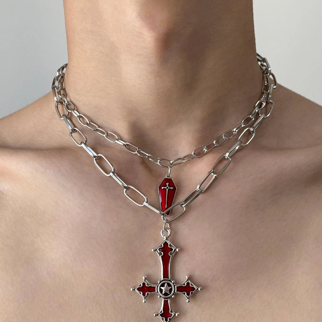 Accessories Double Layer Gothic Cross Pendant Punk Necklace