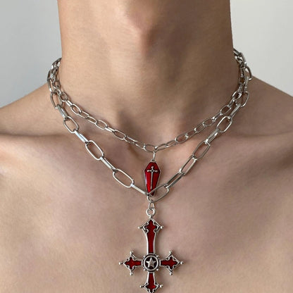 Accessories Double Layer Gothic Cross Pendant Punk Necklace