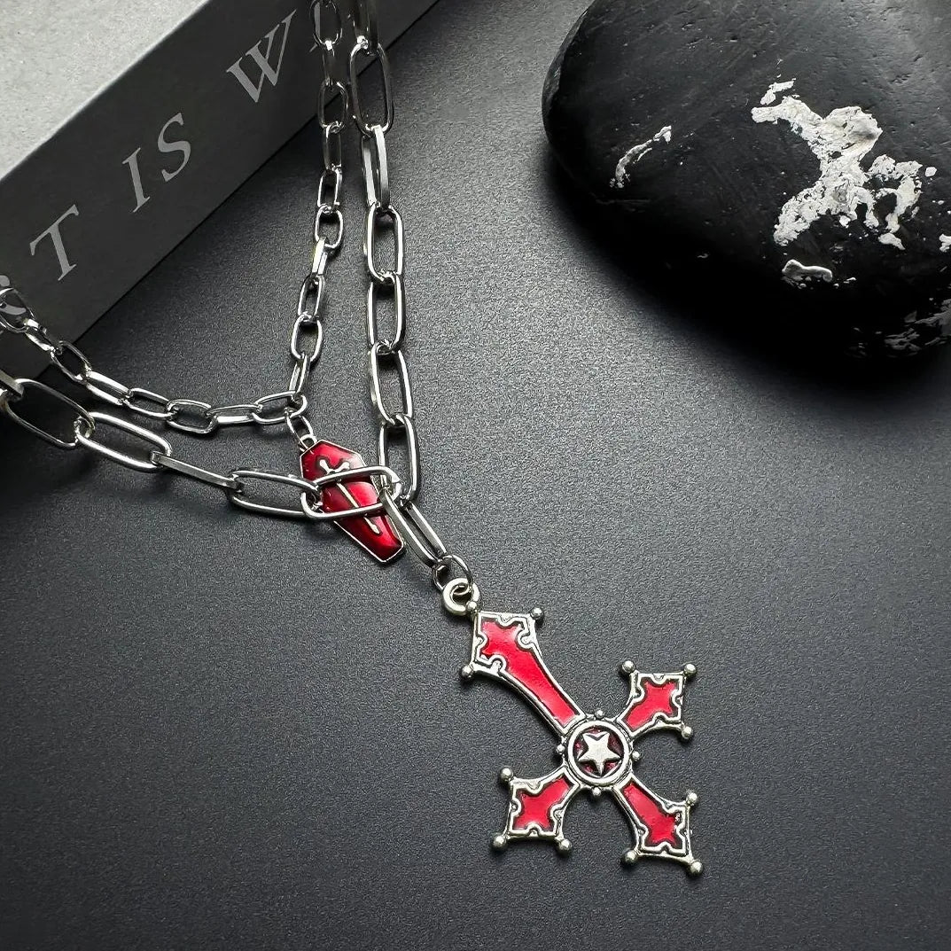 Accessories Double Layer Gothic Cross Pendant Punk Necklace