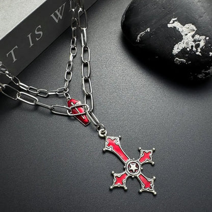 Accessories Double Layer Gothic Cross Pendant Punk Necklace