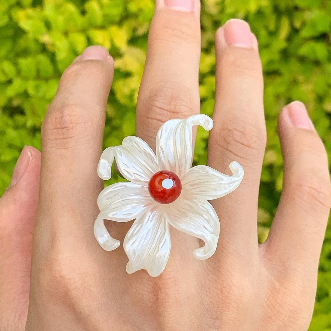 Accessories Double Layer Iris Pearl Adjustable Ring