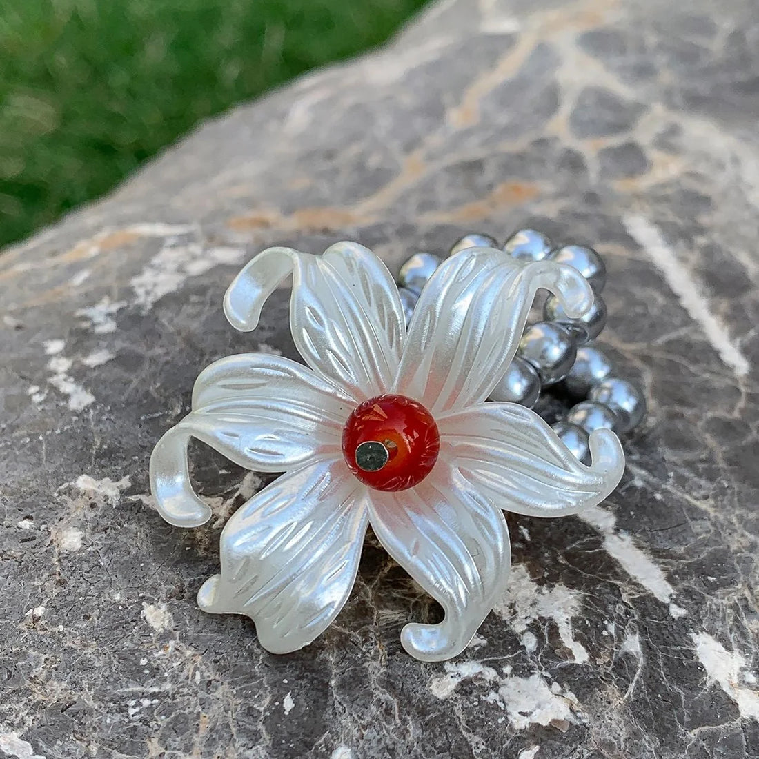 Accessories Double Layer Iris Pearl Adjustable Ring