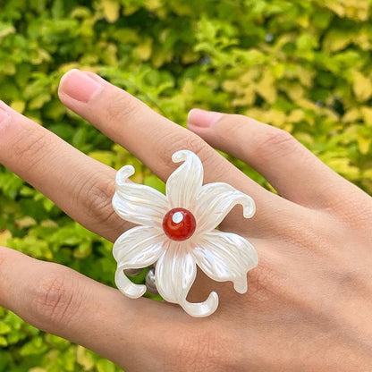 Accessories Double Layer Iris Pearl Adjustable Ring