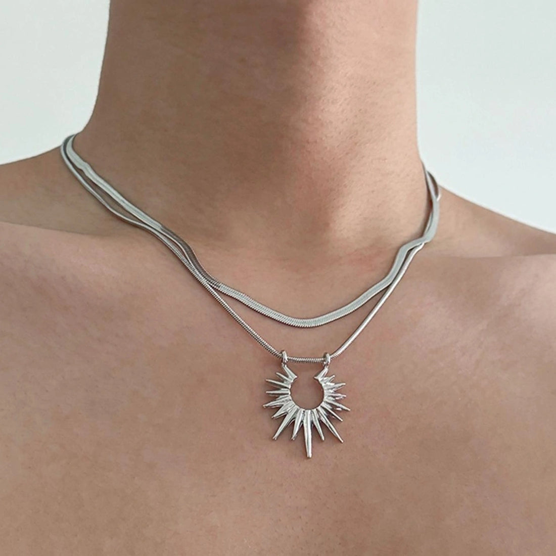 Accessories Double Layer Sun Pendant Titanium Steel Necklace