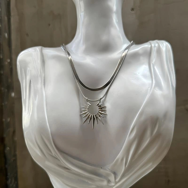 Accessories Double Layer Sun Pendant Titanium Steel Necklace