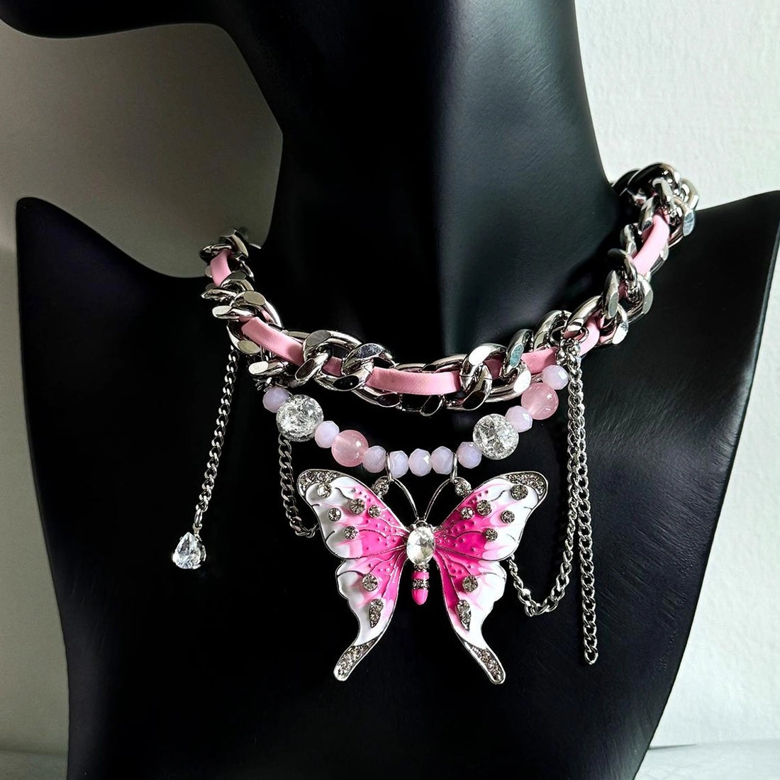Accessories Exaggerated Pink Butterfly Choker Necklace