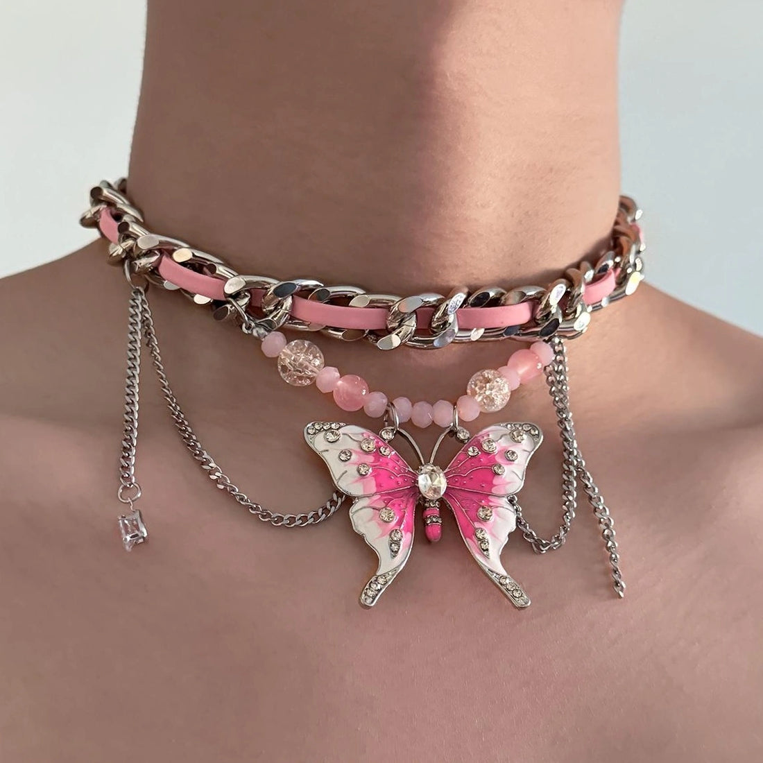 Accessories Exaggerated Pink Butterfly Choker Necklace