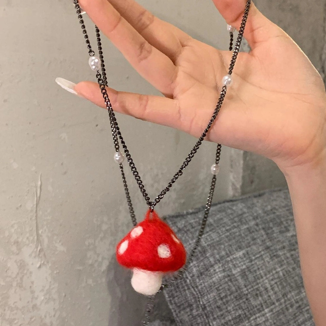 Accessories Fluffy Red Mushroom Pendant Necklace