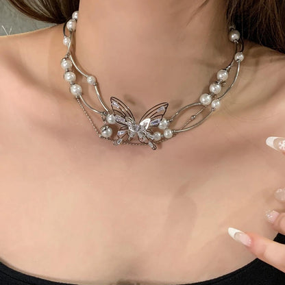 Accessories French Pearl Butterfly Choker Necklace