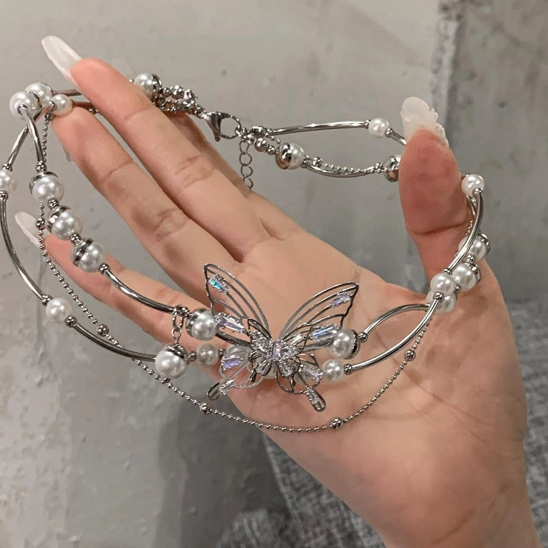 Accessories French Pearl Butterfly Choker Necklace