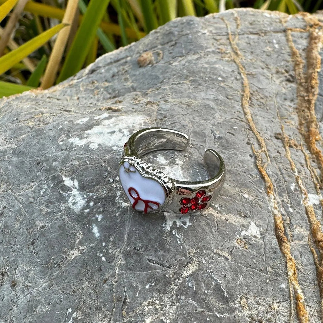 Accessories French Retro Red Bow Adjustable Ring