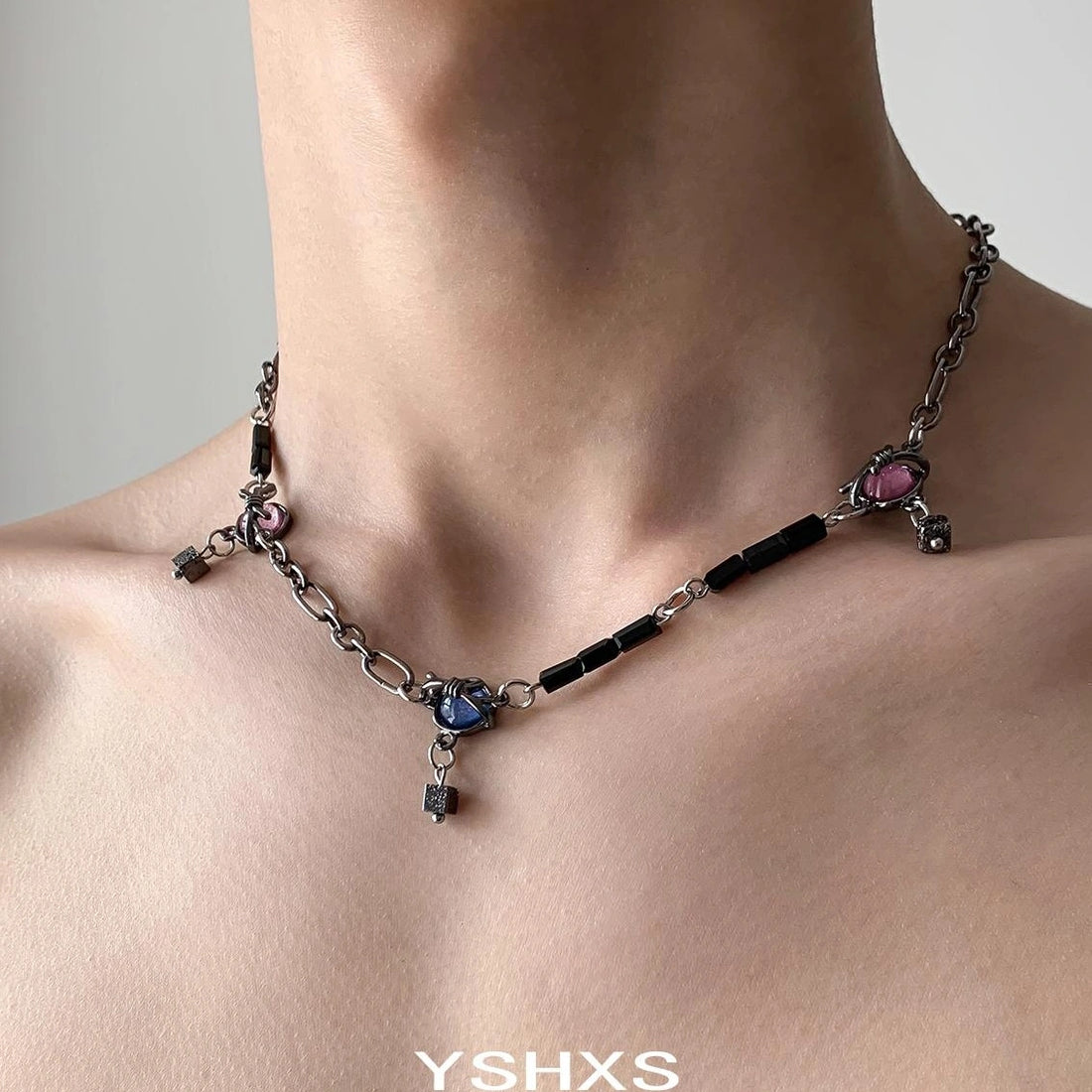 Fringed Zircon Pendant Choker Necklace