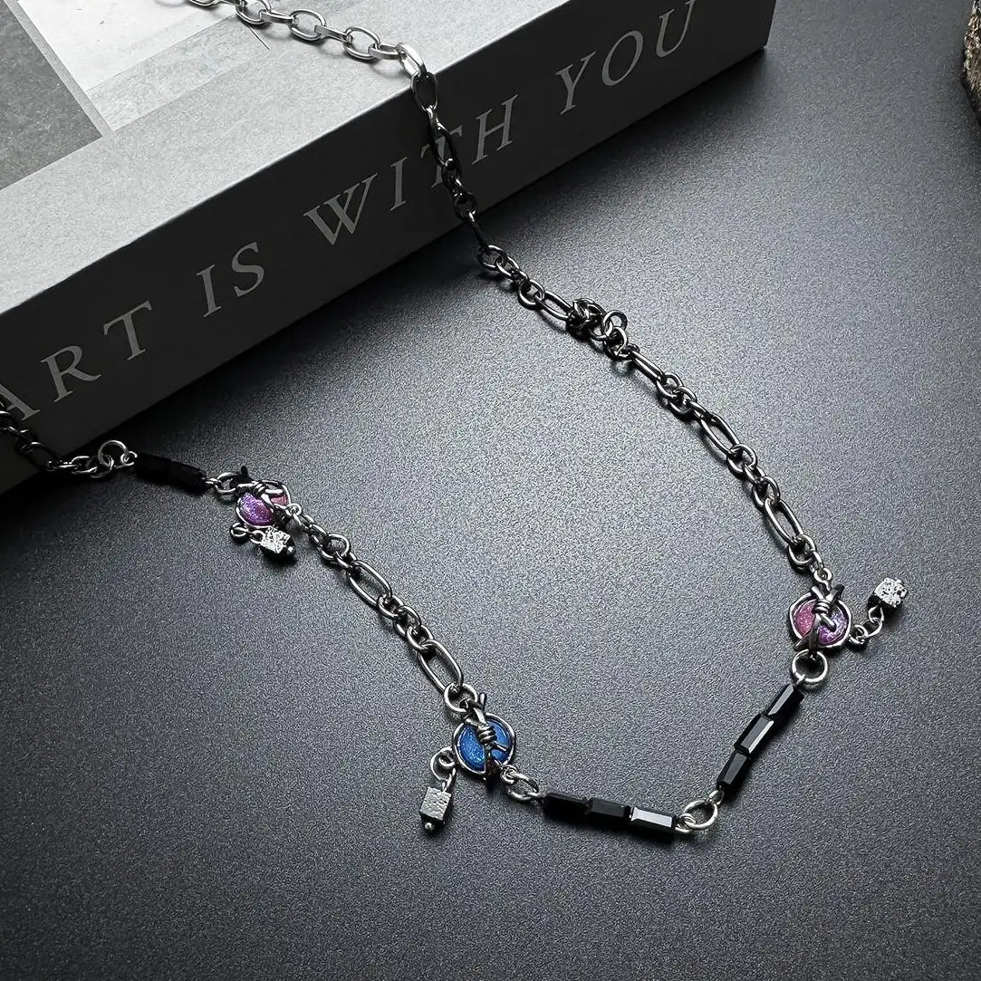 Fringed Zircon Pendant Choker Necklace