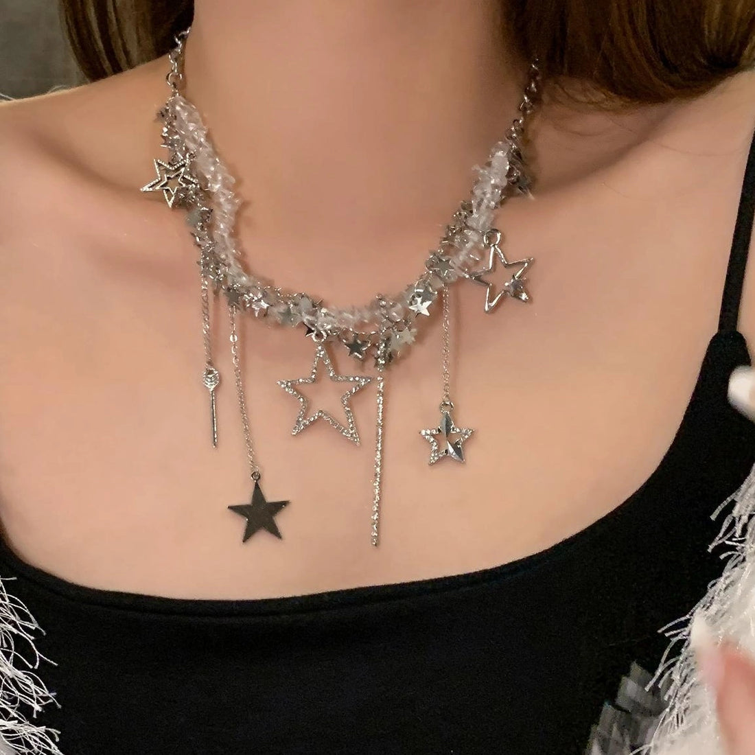 Accessories Geometric Crystal Fringe Necklace