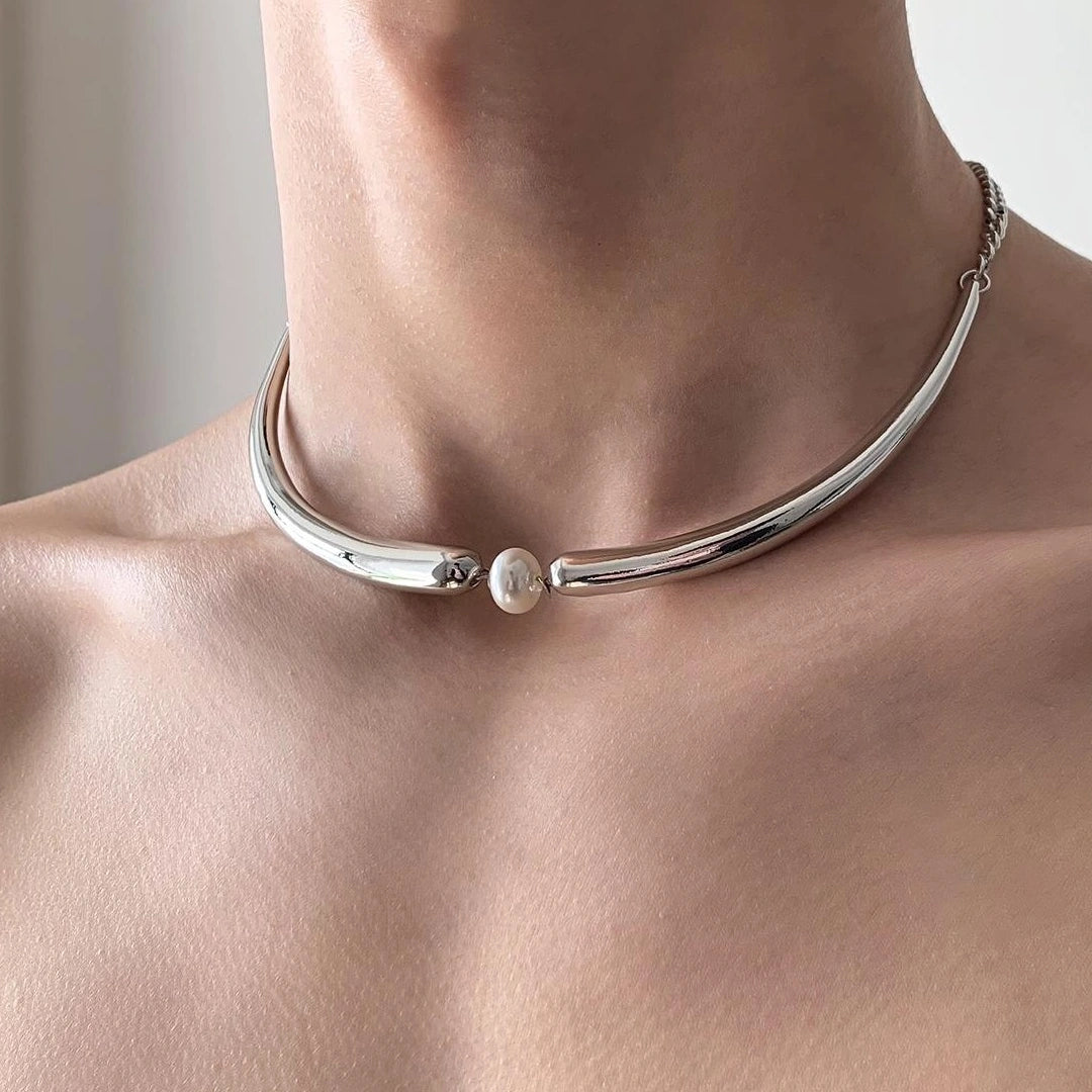 Accessories Geometric Pearl Chain Necklace