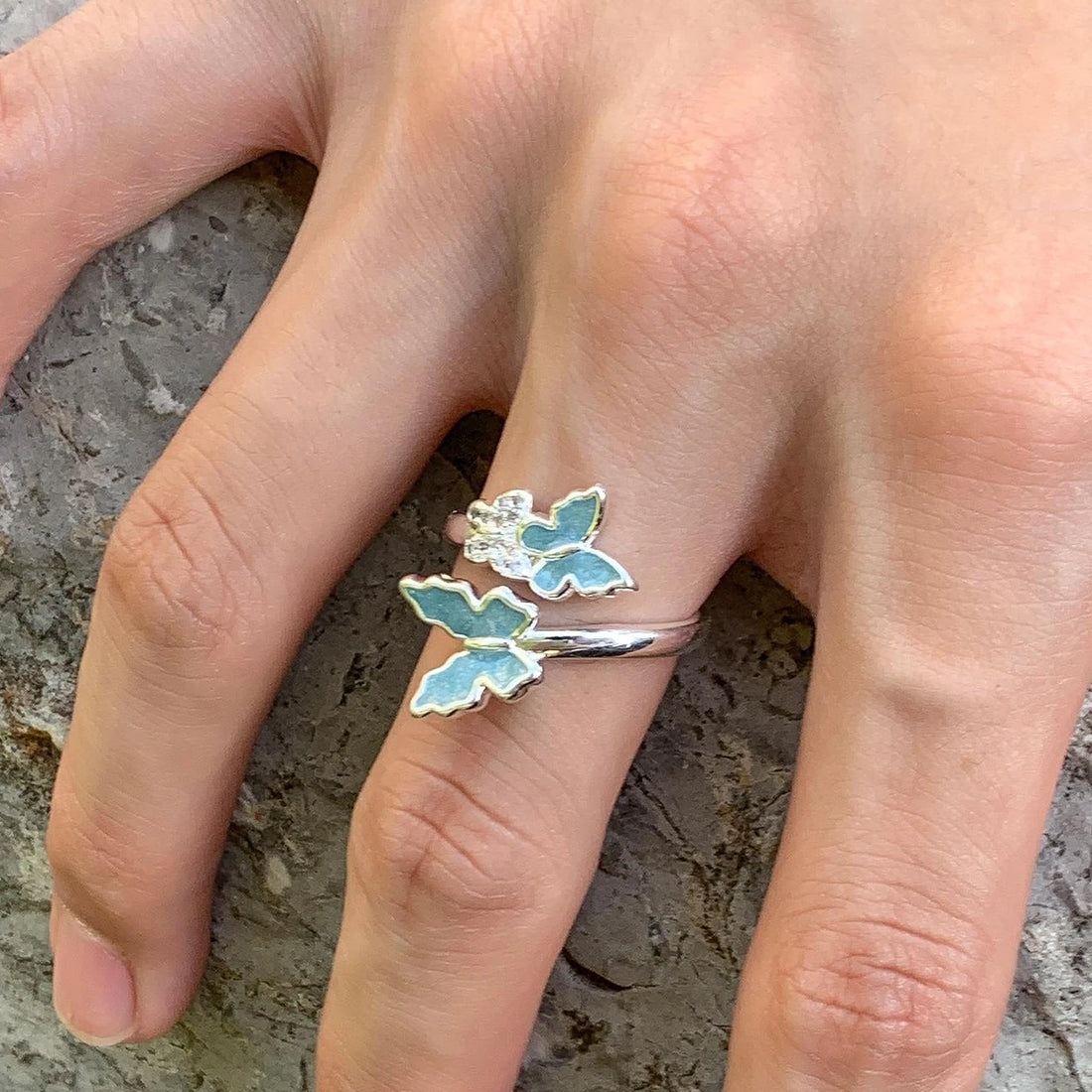Accessories Glacier Blue Resin Butterfly Adjustable Ring
