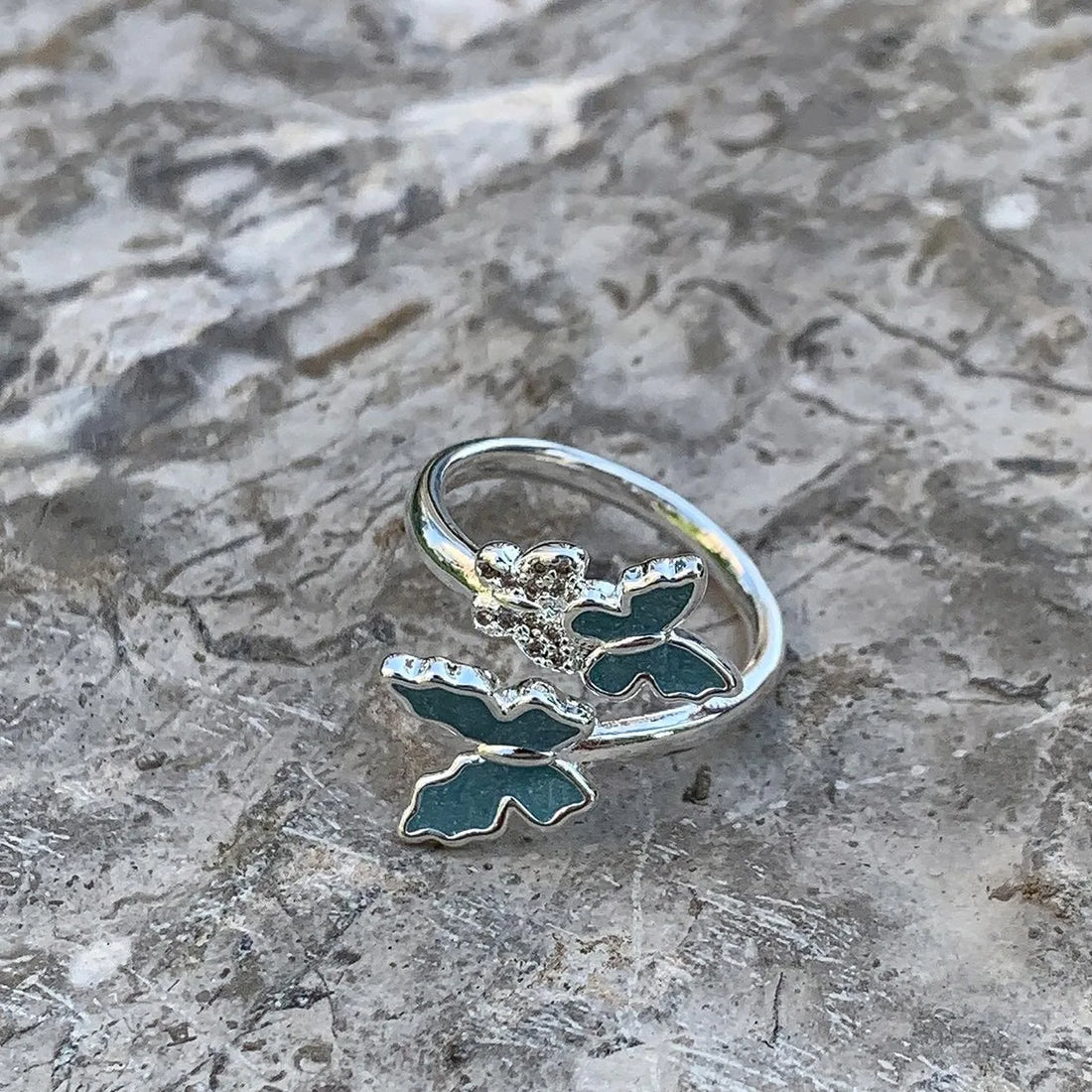 Accessories Glacier Blue Resin Butterfly Adjustable Ring