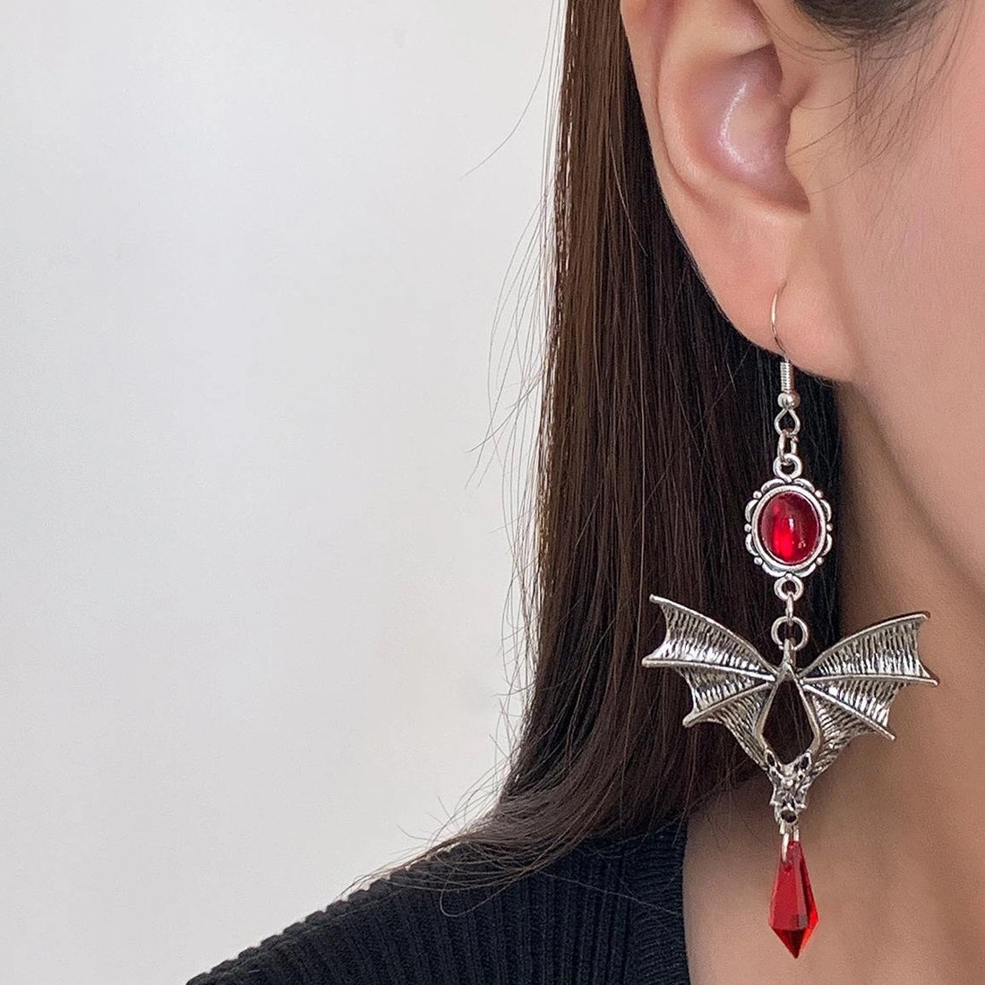 Accessories Gothic Bat Red Zircon Punk Earrings