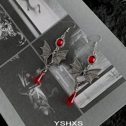 Accessories Gothic Bat Red Zircon Punk Earrings
