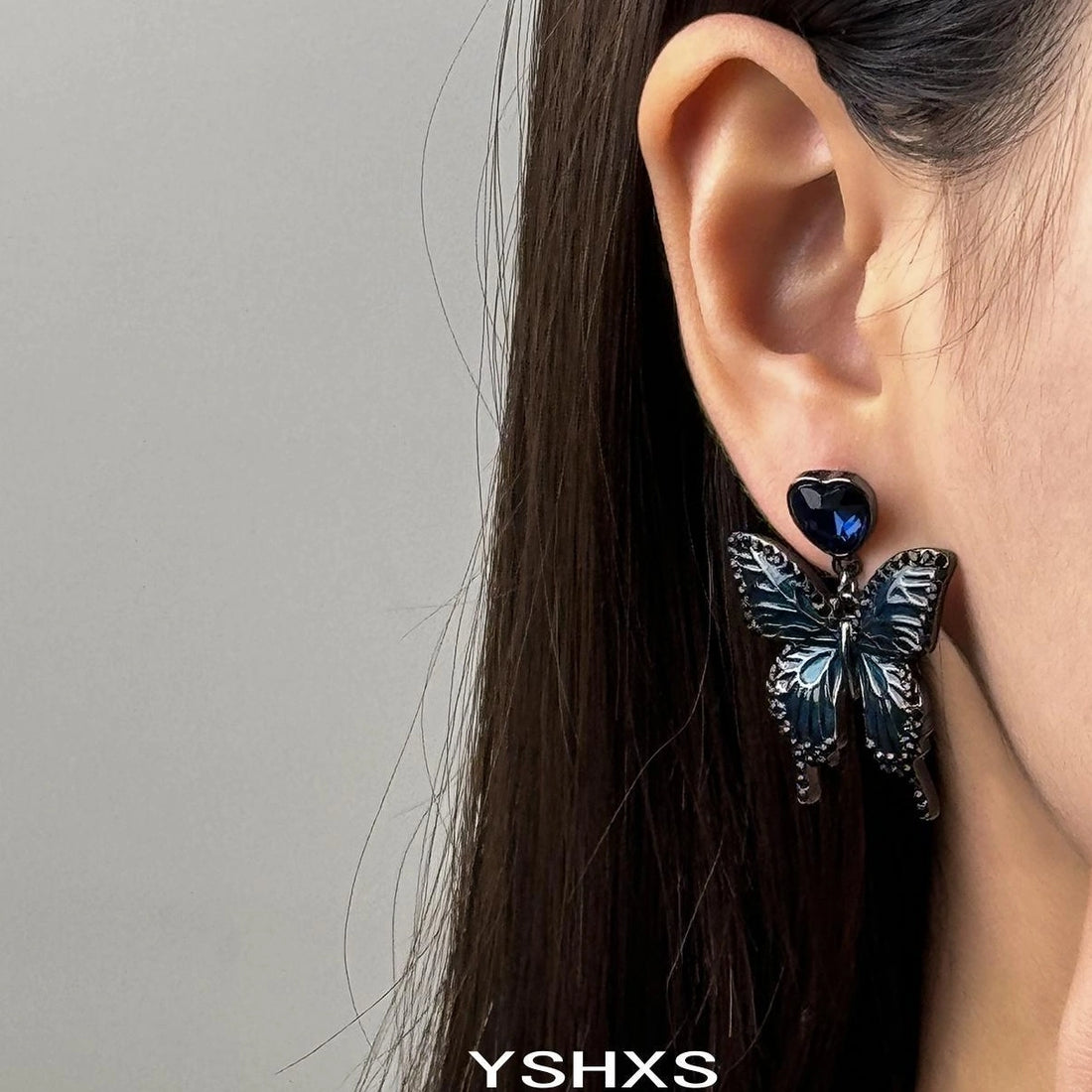 Accessories Gothic Blue Butterfly Heart Earrings