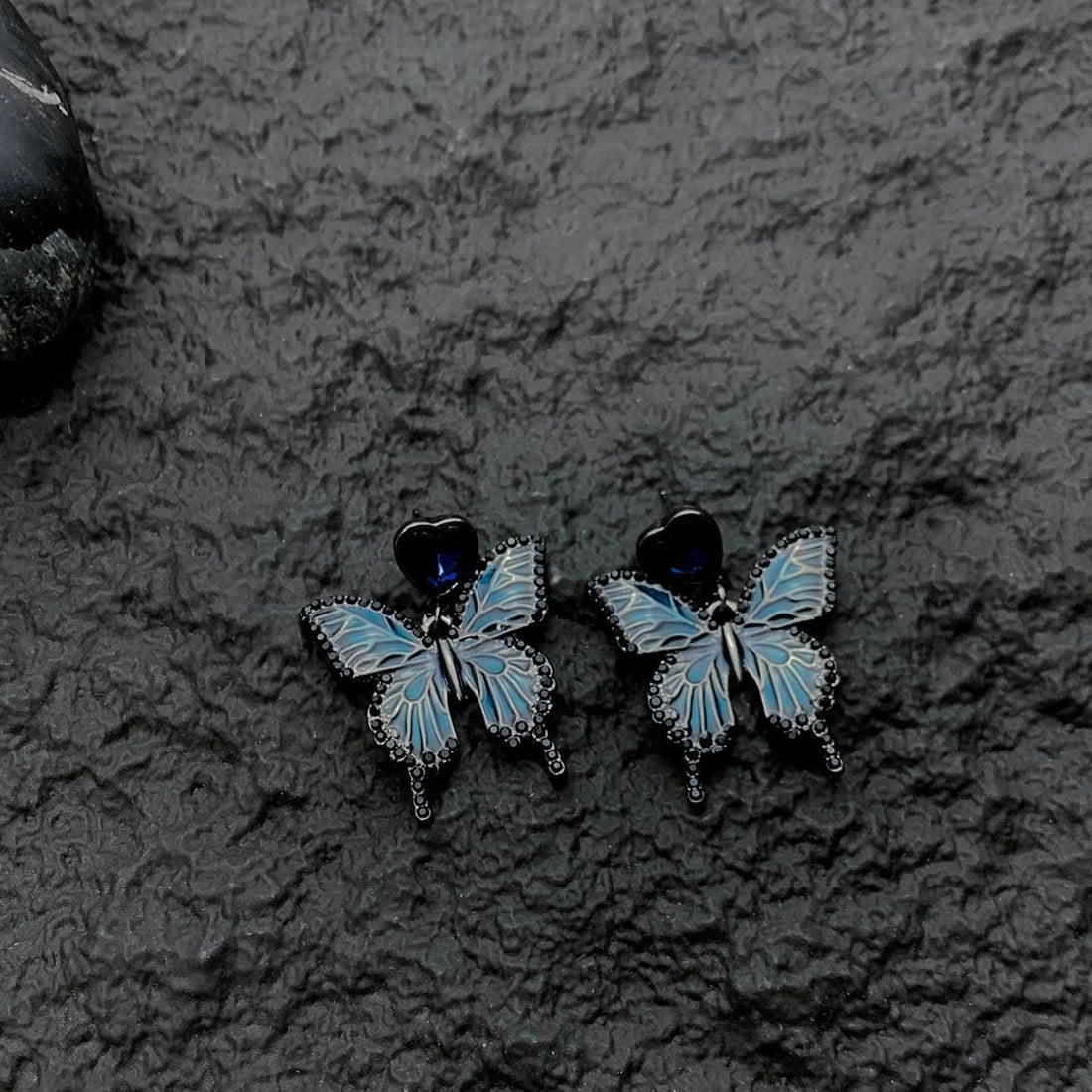 Accessories Gothic Blue Butterfly Heart Earrings