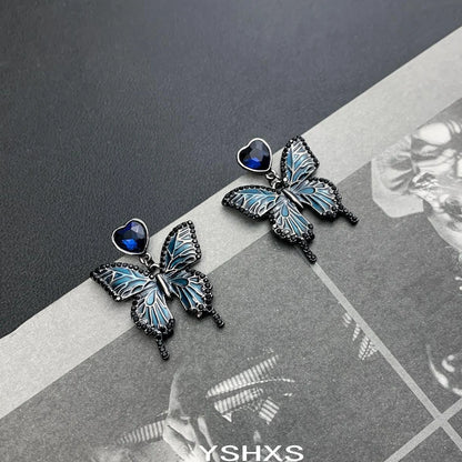 Accessories Gothic Blue Butterfly Heart Earrings