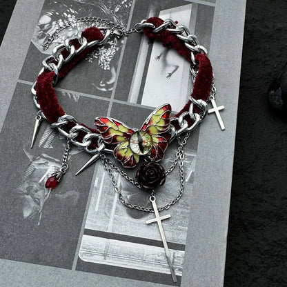 Accessories Gothic Butterfly Cross Velvet Choker Necklace