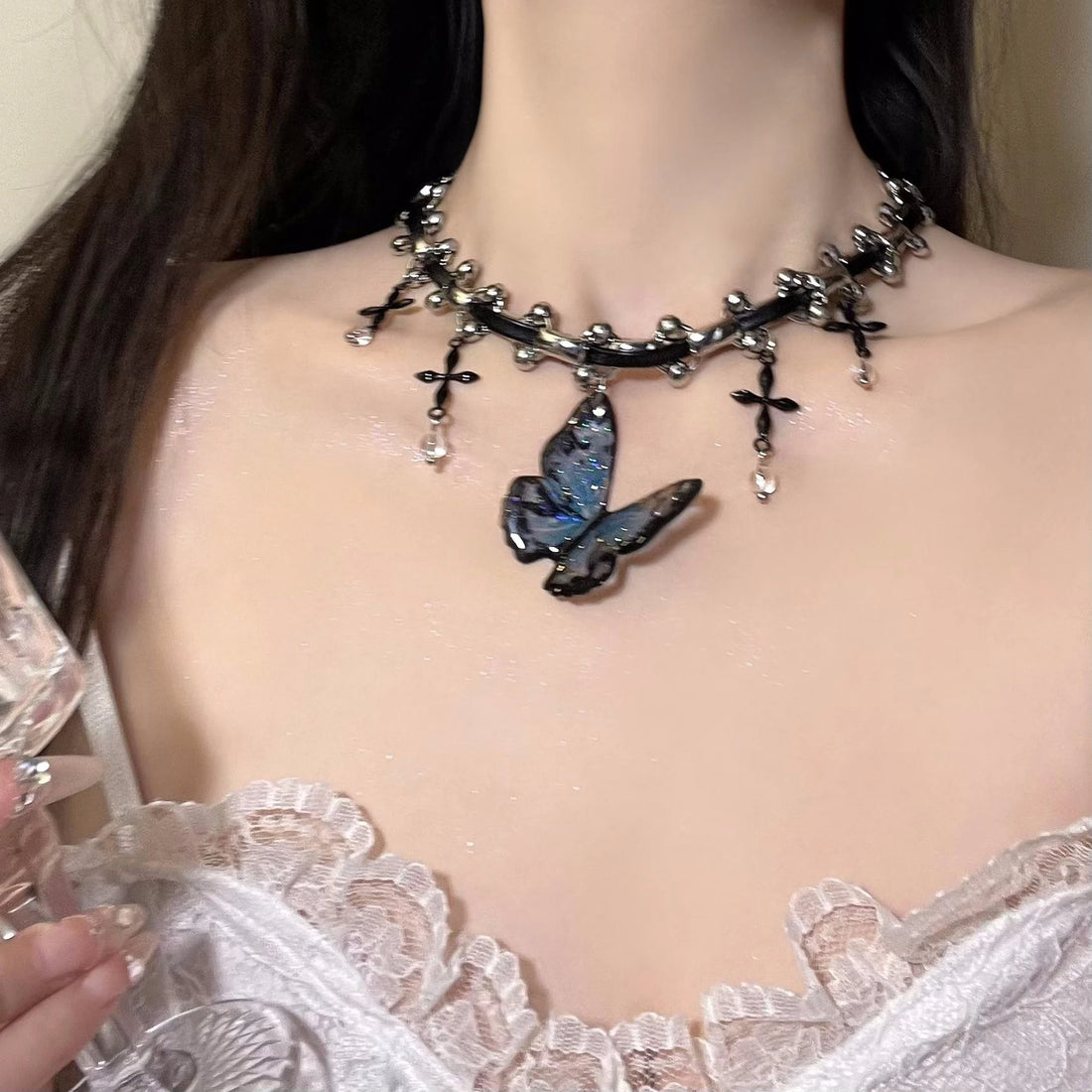 Accessories Gothic Butterfly Leather Choker Necklace