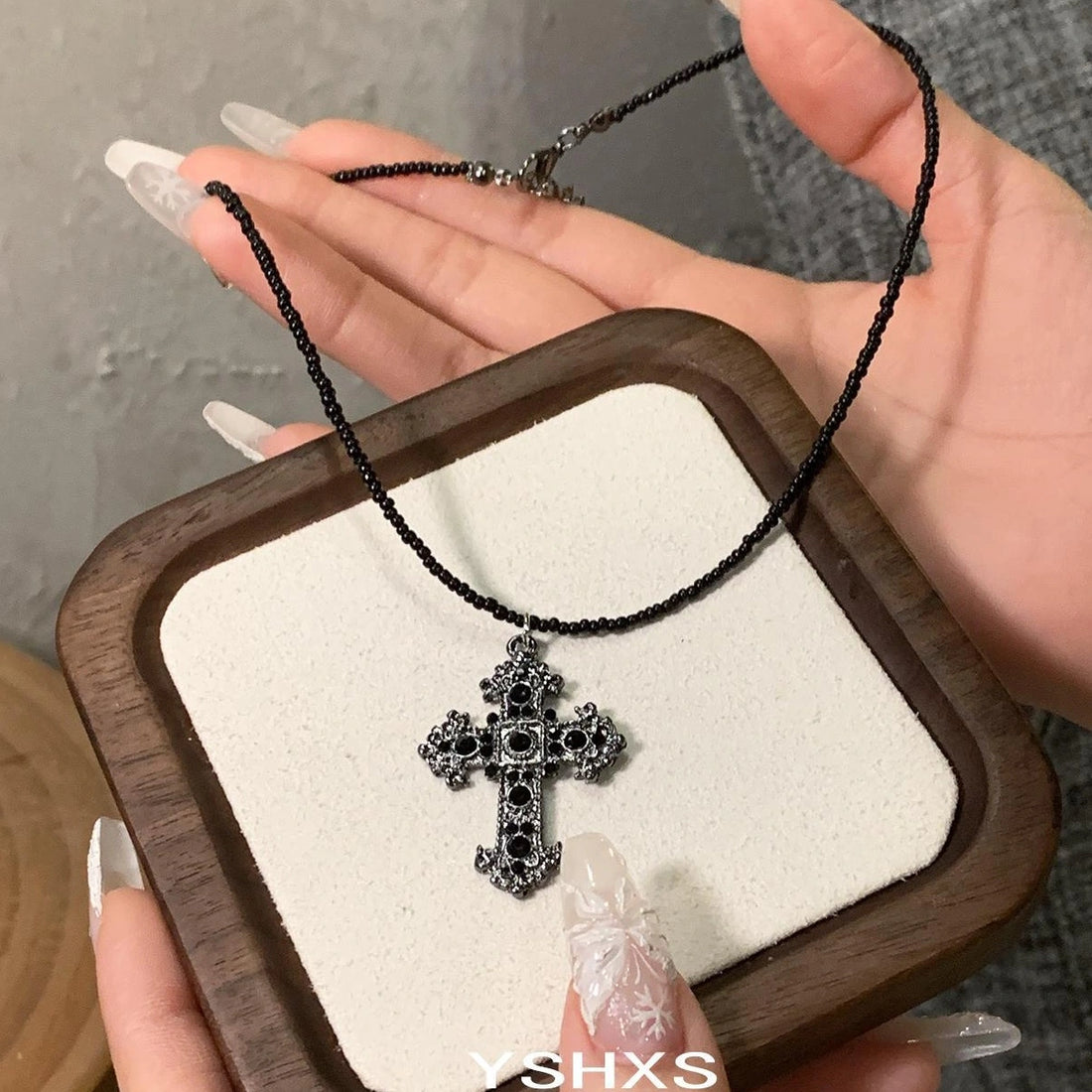Accessories Gothic Cross Beaded Dark Crystal Choker