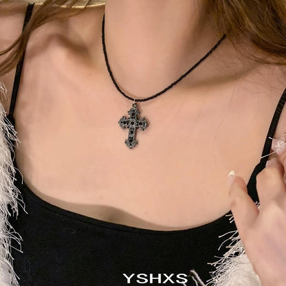 Accessories Gothic Cross Beaded Dark Crystal Choker