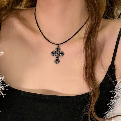 Accessories Gothic Cross Beaded Dark Crystal Choker